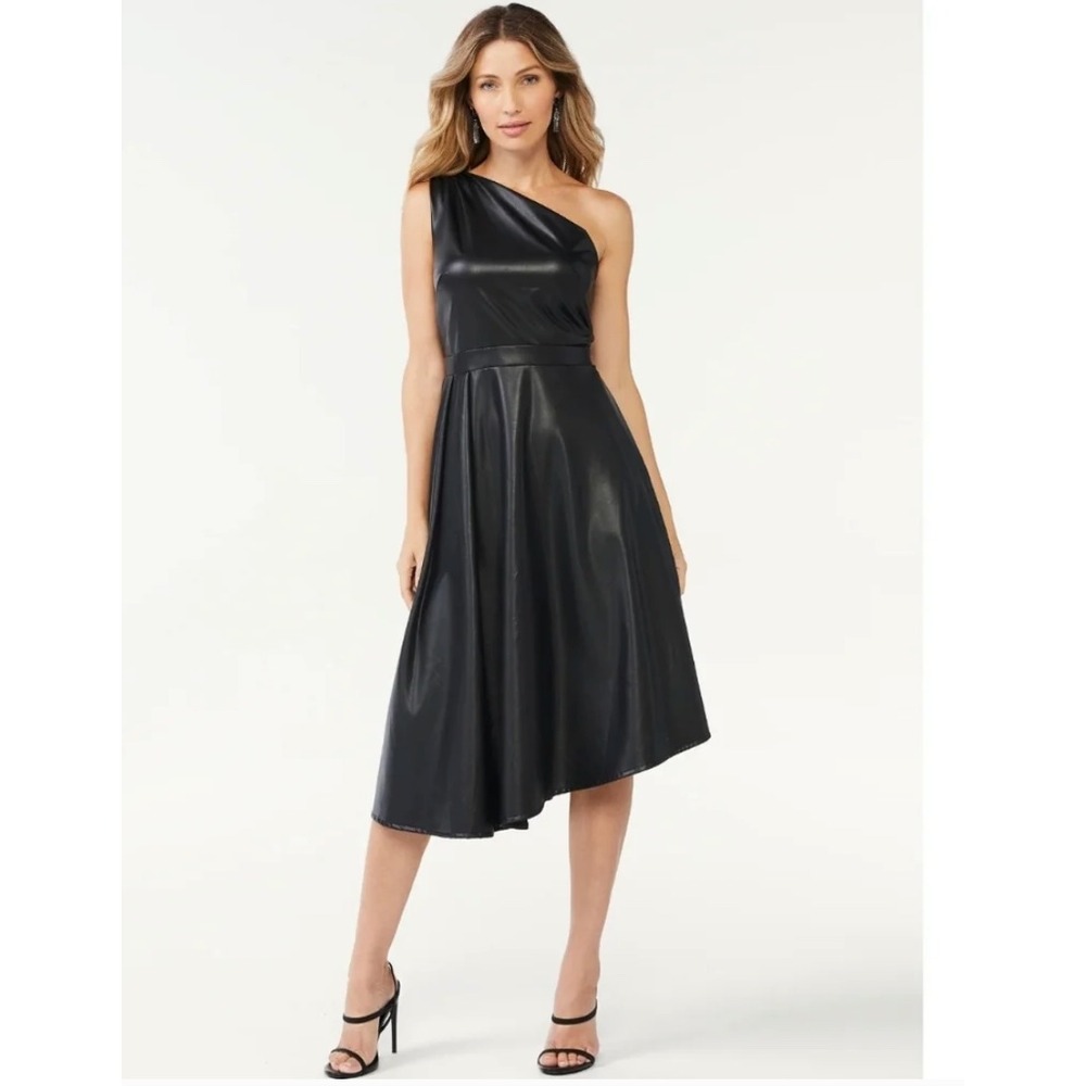 Sofia Jeans Sofia Vergara Black Faux Leather One Shoulder Dress 2X NWT